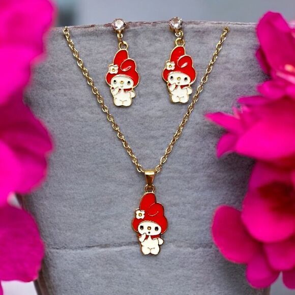 Red My Melody Earrings And Necklace Set - Picture 1 of 1
